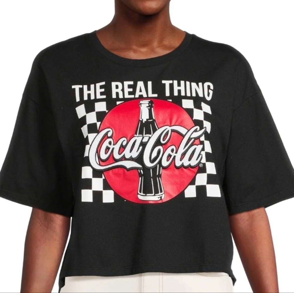 Coca Cola Junior Crop Tee Short Sleeve Top & Matching Shorts - Red & Black - XS